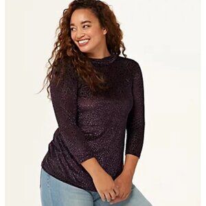 LOGO Layers by Lori Goldstein 3/4 Sleeve Burnout Velvet Top Size Small Purple